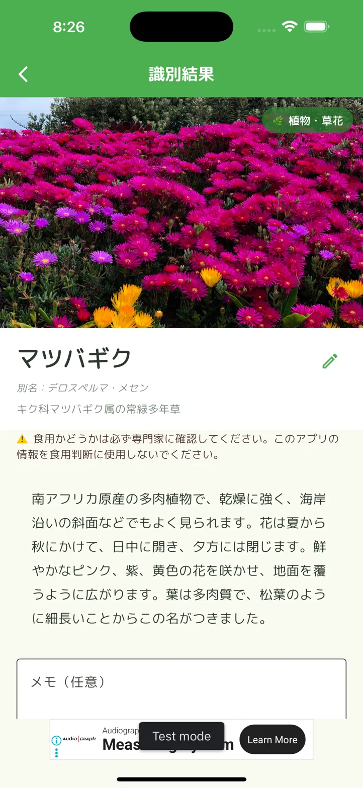 Pikkaの識別結果画面
